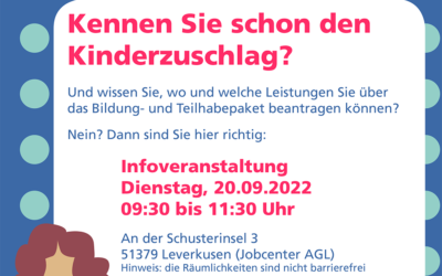 Infoveranstaltung 2022: Kinderzuschlag, Bildungs- und Teilhabepaket